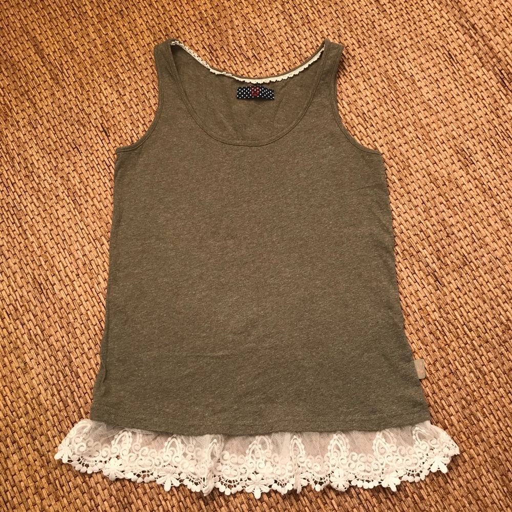 Ochirly Olive Green Tank Top Lace Size S